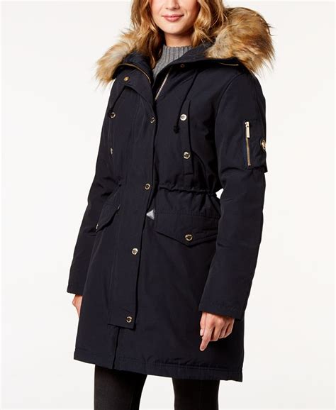 michael michael kors down-filled faux fur-trim hooded parka|Benson Faux Fur Trim Woven Parka .